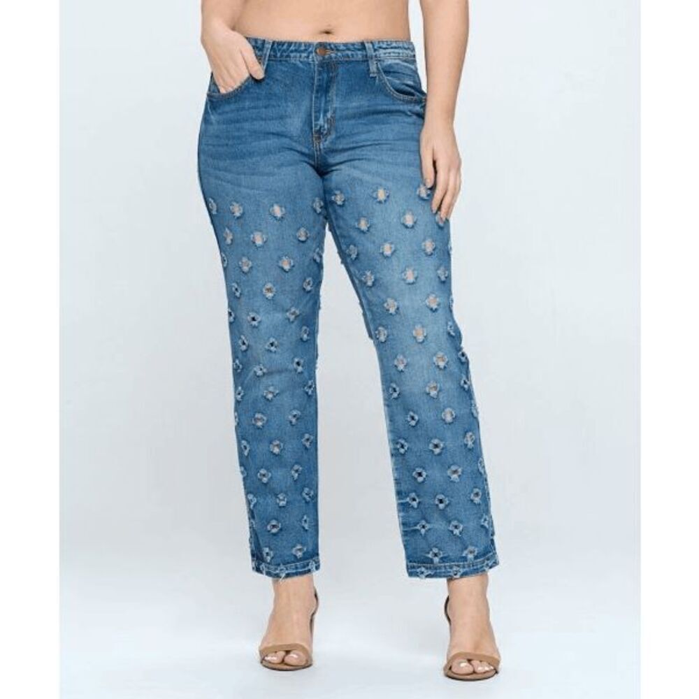 Blue Turtle Shockwave Distressed Mom Jeans Mid Rise Straight 4X